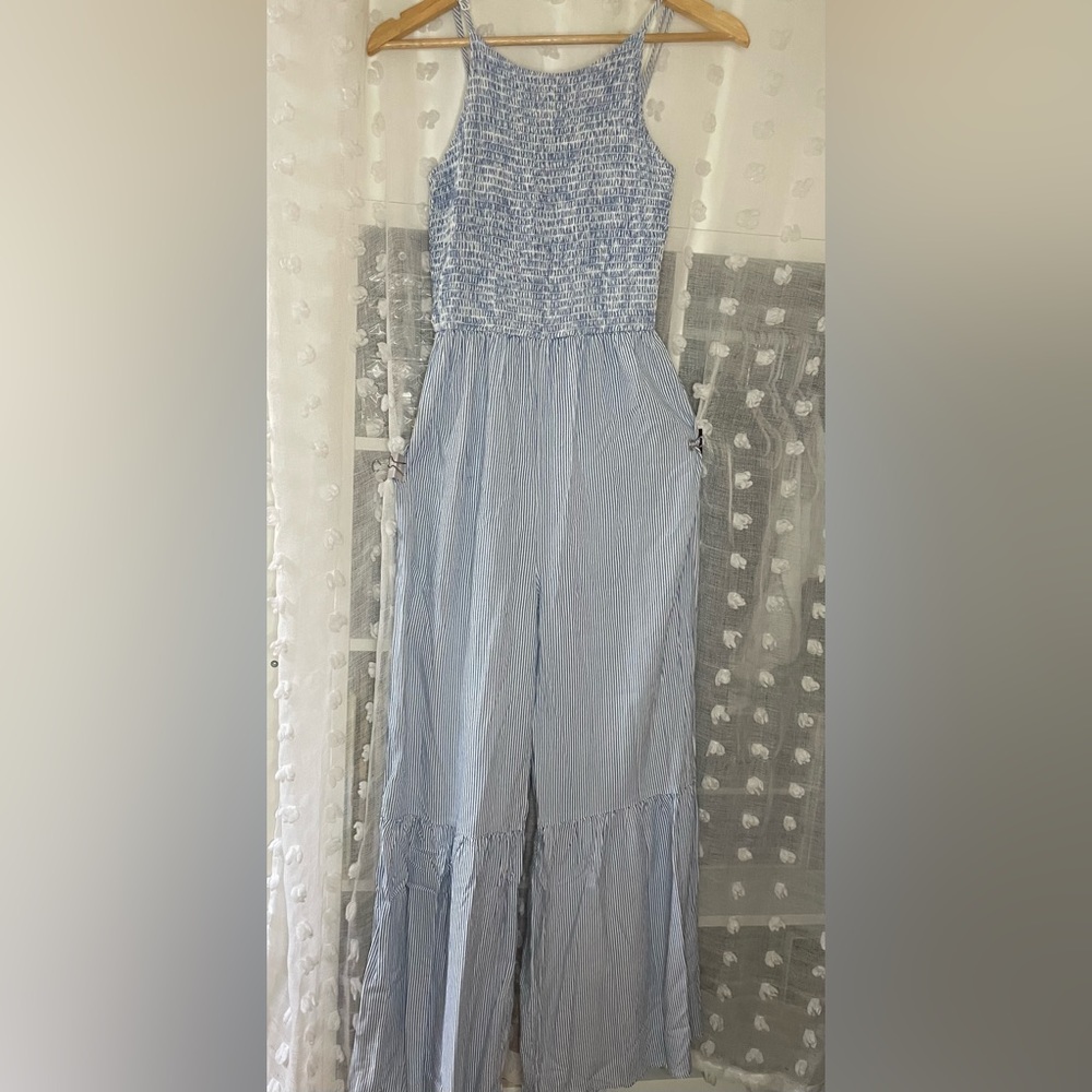 Japna striped ruffled pants jumpsuit with adjustable stripes sz M